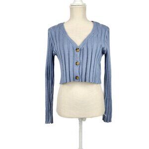 Aeropostale Crop Sweater Button Up Long Sleeve Women's M Blue V Neck Mid Drift